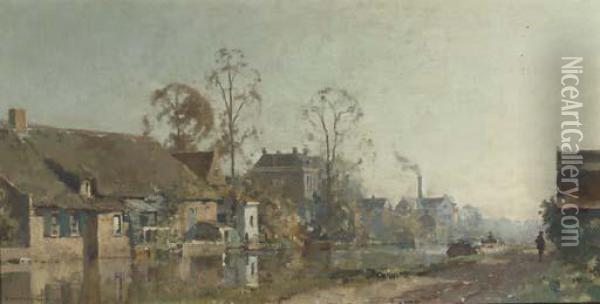 Along The River In Summer Oil Painting - Cornelis Vreedenburgh