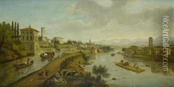 A View Of Vaprio D'adda Oil Painting - (circle of) Wittel, Gaspar van (Vanvitelli)