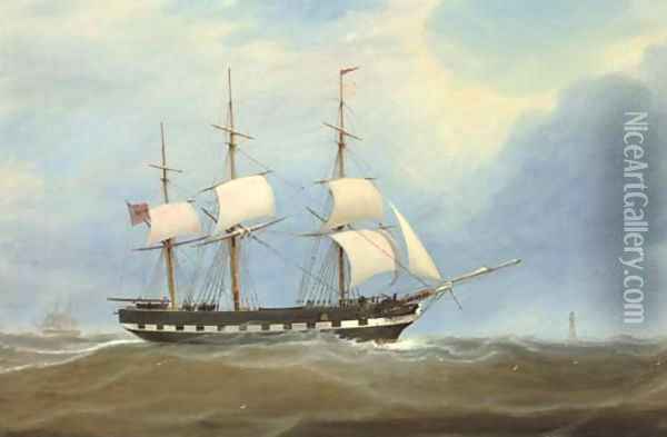 The Eliza Stewart under reduced sail in the Channel off the Eddystone lighthouse Oil Painting - William Clark Of Greenock