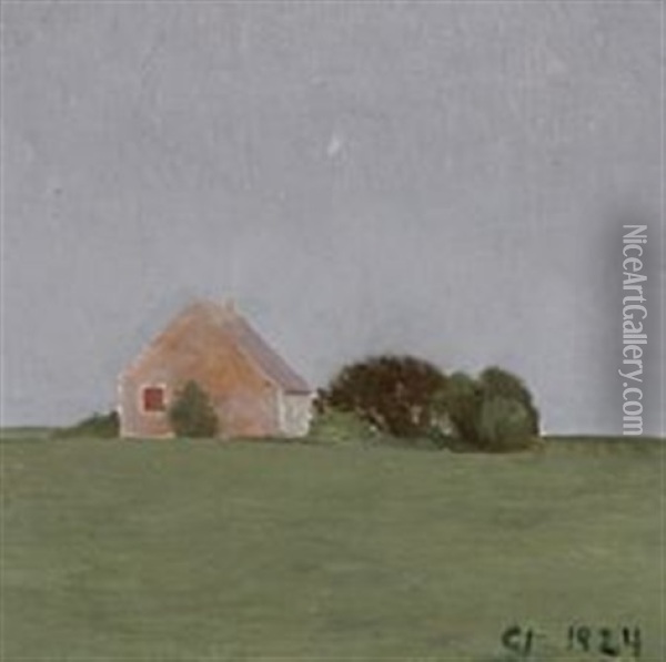 Lyserodt Hus I Gravejr Oil Painting - Claus Johansen