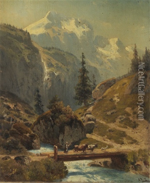 Gebirgsbach Im Hochgebirge Oil Painting - Adolf Konrad Mosengel