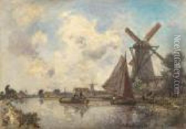 Canal Pres De Rotterdam Oil Painting - Johan Barthold Jongkind