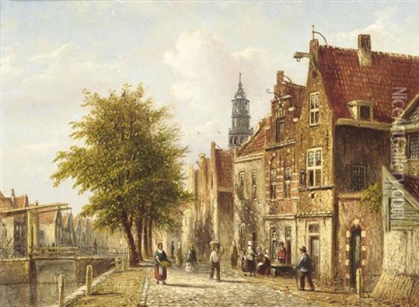 On The Canal Side, Amsterdam Oil Painting - Johannes Franciscus Spohler