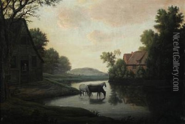 Landscape With Horses Oil Painting - Erik Pauelsen