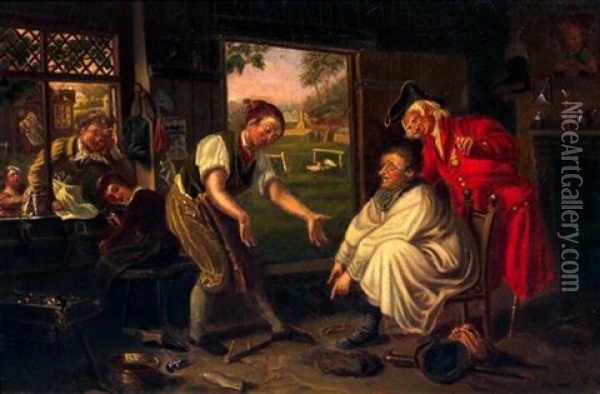 At The Cobbler's Oil Painting - Thomas Waterman Wood
