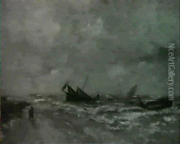 Barques De Peche En Mer Du Nord Oil Painting - Louis Artan De Saint-Martin