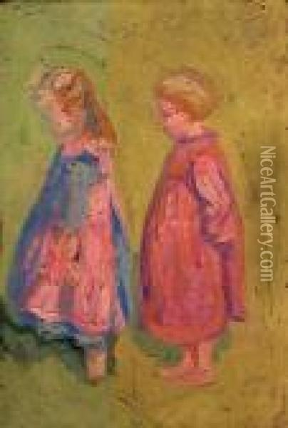 Deux Petits Enfants Dans Les Pres Oil Painting - Raphael-Leon Leguilloux