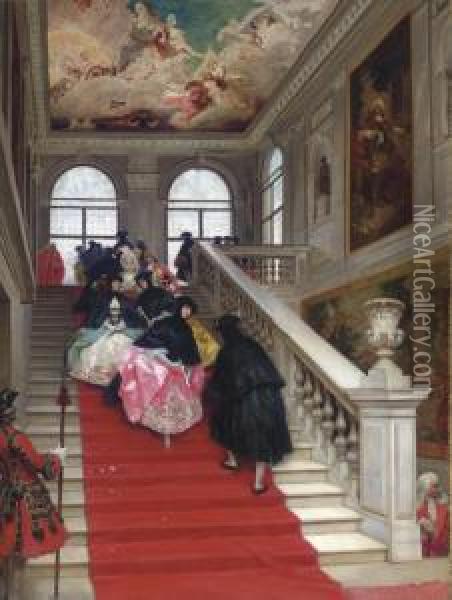 The Masked Ball, Ca Rezzonico, Venice Oil Painting - Lucius Rossi