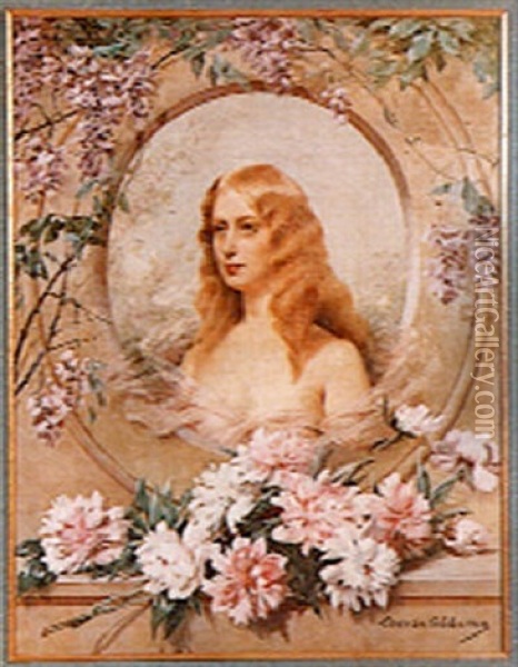 Portrait De Femme Aux Fleurs Oil Painting - Louise Abbema