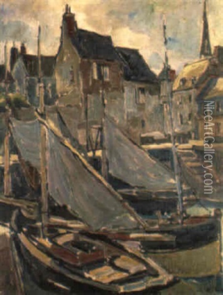 Bateaux Dans Le Port De Honfleur Oil Painting - Pierre De Belay
