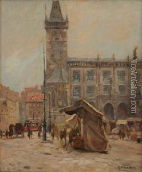 Old Town Hall In Prague Oil Painting - Gustav Macoun