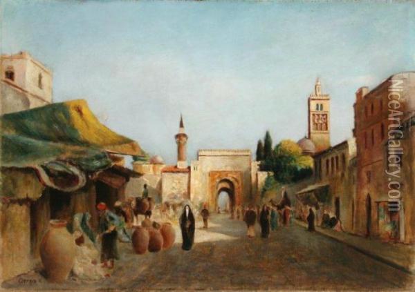 Tuniszi Utca Oil Painting - Karoly Cserna