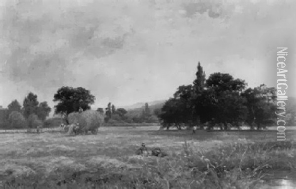 Hay-field Near Wargrave On Thames Oil Painting - Henry John Kinnaird