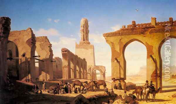 Ruines de la Mosquee du Calife Hakem au Caire Oil Painting - Prosper-Georges-Antoine Marilhat