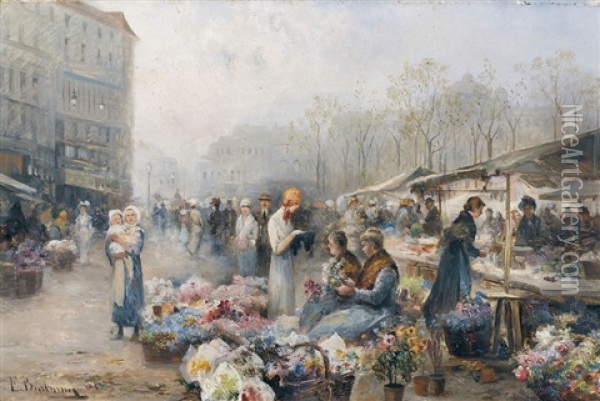 Blumen-markt In Nizza Oil Painting - Emil Barbarini