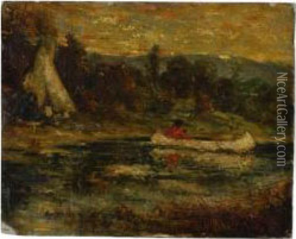 The Canoe, Late Afternoon Oil Painting - Ralph Albert Blakelock