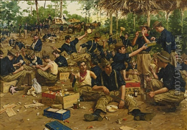 Christmas Day In Camp Oil Painting - Gilbert Gaul