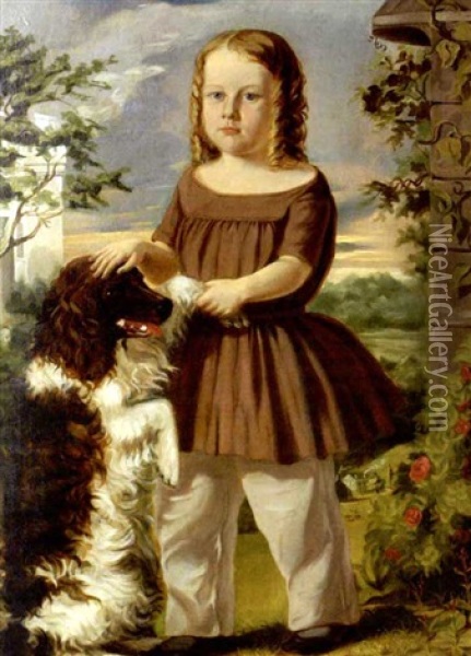 Portrait Of George Otis Lawrence, Aged Six, And His Spaniel Oil Painting - Albert Gallatin Hoit