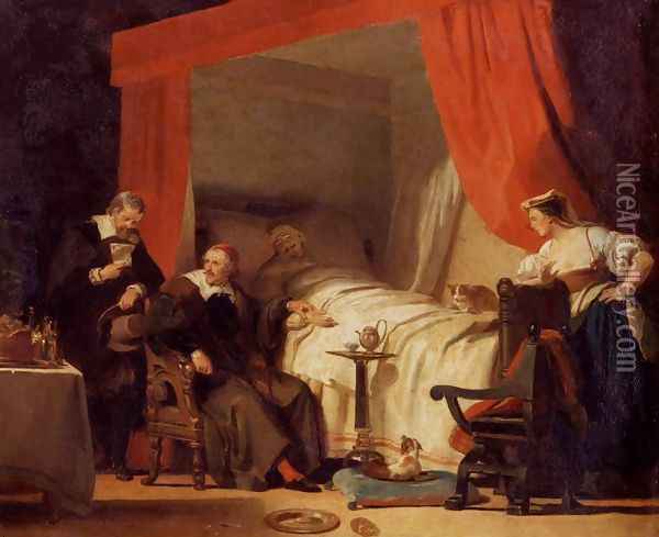 Cardinal Mazarin at the Deathbed of Eustache Le Sueur Oil Painting - Jean-Honore Fragonard