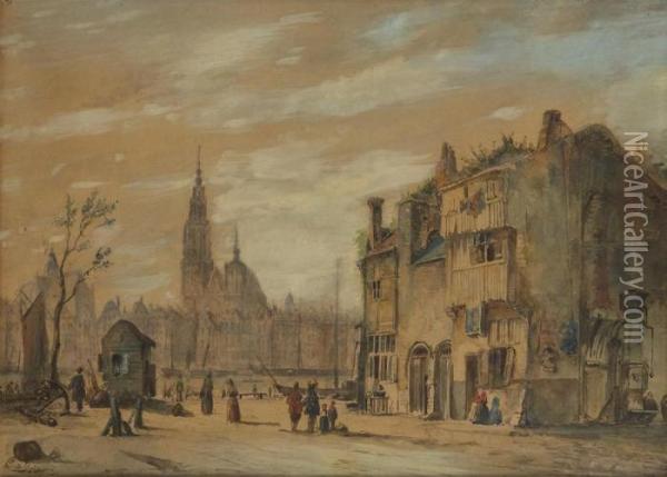 Anvers, Vu De Sainte Anne Oil Painting - Cornelis Springer