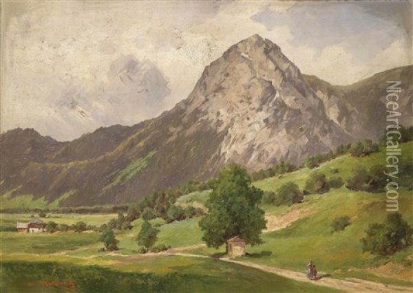 Blick Auf Den Stoderzinken Bei Grobming In Der Steiermark Oil Painting - Josef Mahorcig