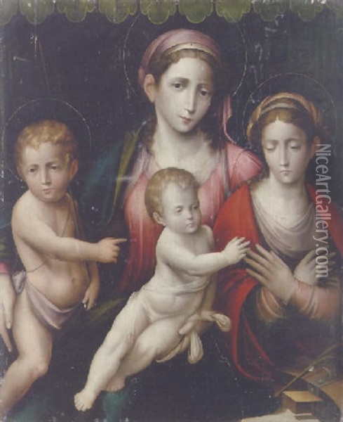 The Mystic Marriage Of Saint Catherine, With The Infant St. John The Baptist Oil Painting - Giacomo Francia