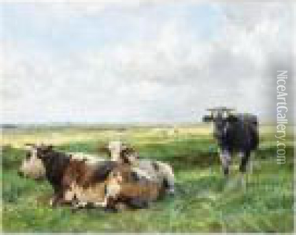 Cows In A Pasture Oil Painting - Julien Dupre