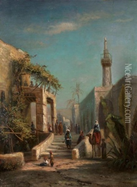 Maisons Et Mosquee Au Caire Oil Painting - Charles Theodore (Frere Bey) Frere