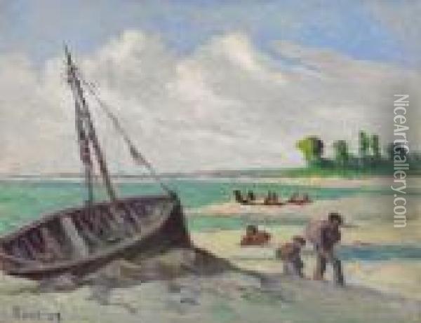 Environs Du Treport, Barque Echouee Oil Painting - Maximilien Luce