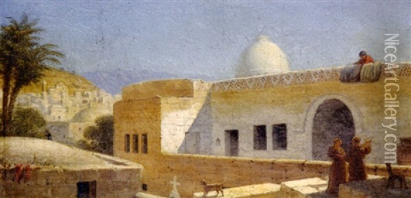 Moines Sur Une Terrasse A Jerusalem Oil Painting - Prosper Georges Antoine Marilhat