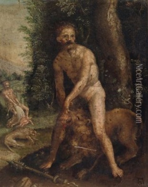 Herkules Und Der Nemeische Lowe Oil Painting - Heinrich Aldegrever