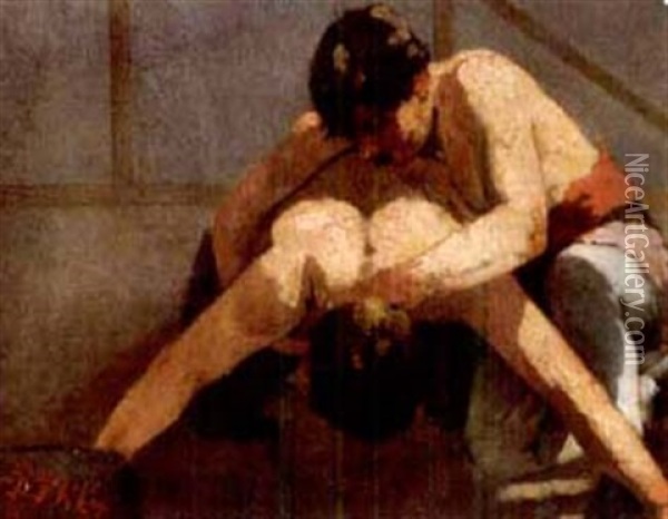 Zwei Ringer In Der Arena Oil Painting - Jean Daniel Ihly