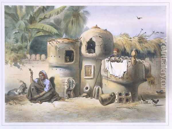 Peasant Dwellings in Upper Egypt, illustration from The Valley of the Nile, engraved by Eugene Le Roux 1807-63 pub. by Lemercier, 1848 Oil Painting - Emile Prisse d'Avennes