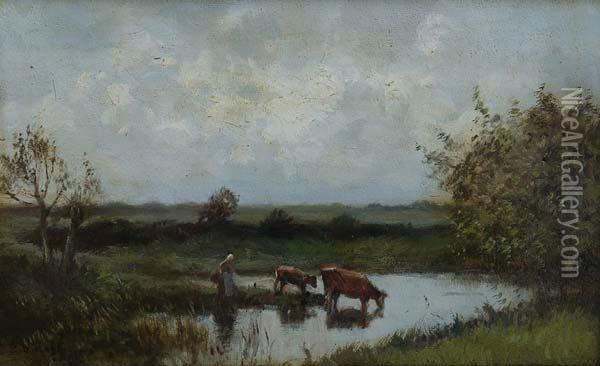 Campesina Con Vacas Oil Painting - Emile Boulard