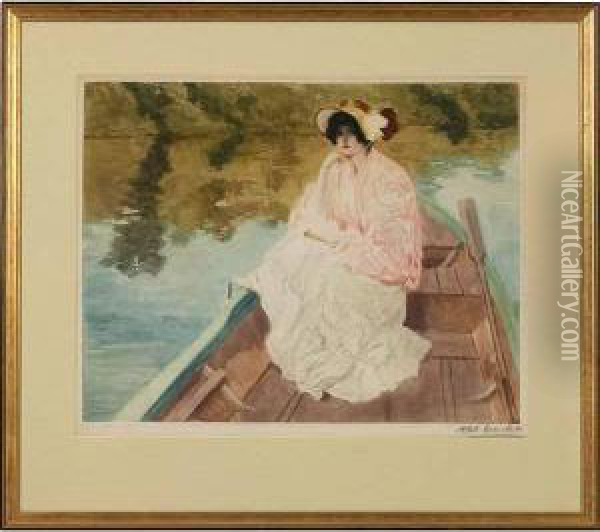 Woman On Boat Oil Painting - Louis Abel-Truchet