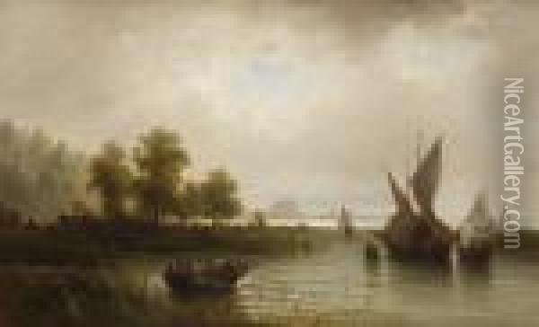 Fischerboote Im Nachtlichen Golf
 Von Triest. Oil Painting - Albert Rieger