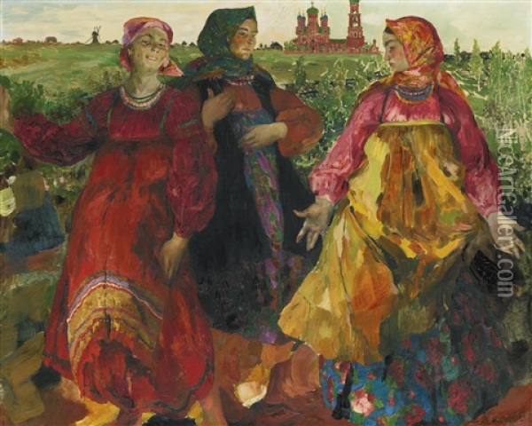 Three Babas Oil Painting - Filip Malyavin
