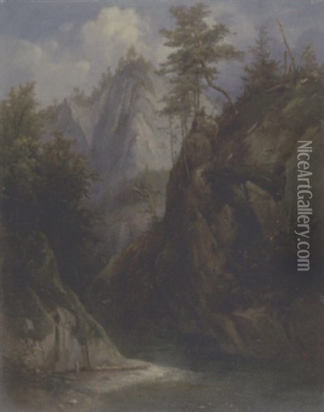 Bergbach Oil Painting - Eduard Friedrich Pape