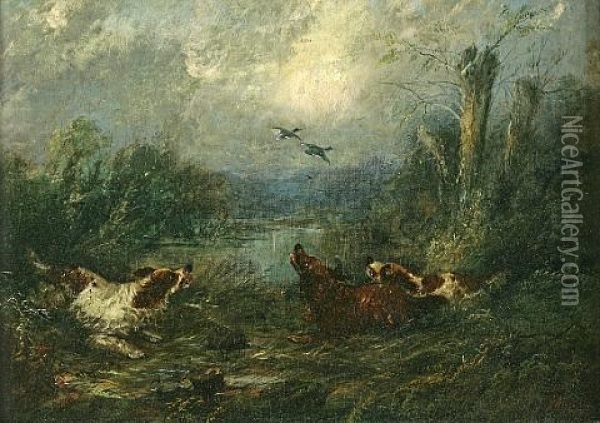 Spaniels Flushing Birds Oil Painting - Edward Armfield