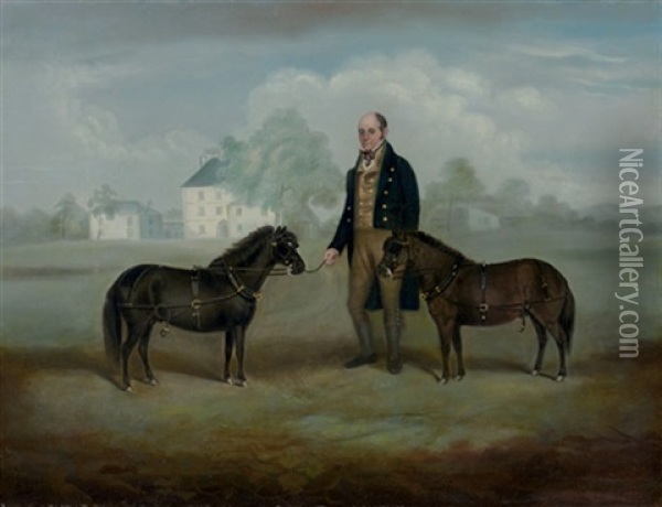 John Forgie With Two Favorite Ponies, A View Of Champfleurie Beyond Oil Painting - James (of Skirling) Howe