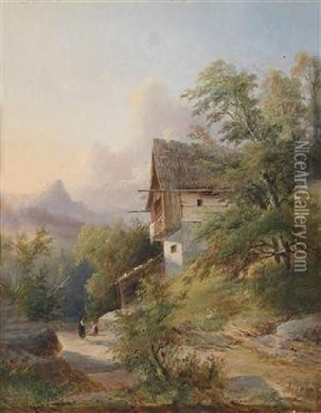 Encounter In The Countryside Oil Painting - Anton Bayer