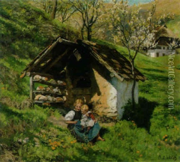 Spielende Kinder Vor Einem Ofenhaus Oil Painting - Curt Liebich