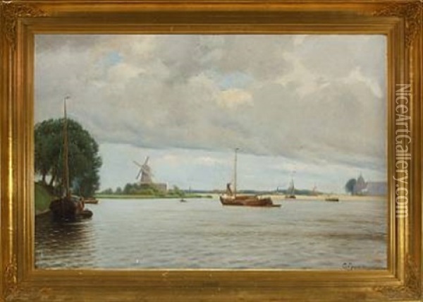 Ved Havnen I Dordrecht Oil Painting - Louis Isak Napoleon Jensen