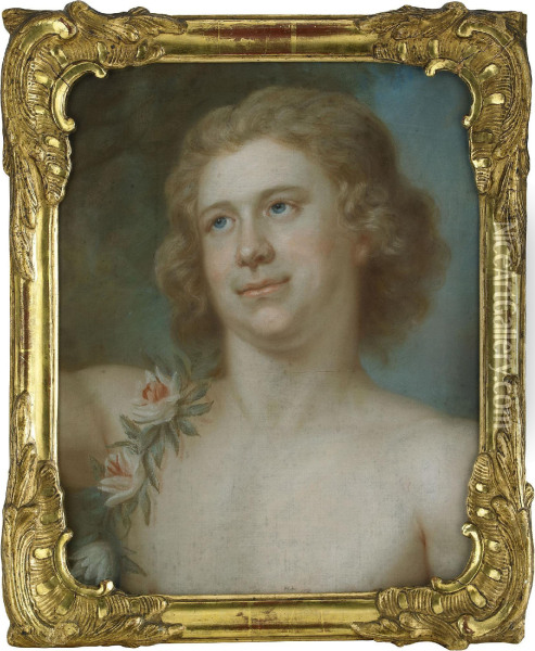 Portratt Av Skadespelaren Andreas Widerberg Behangd Med Blomstergirlang - Brostbild Oil Painting - Gustaf Lundberg