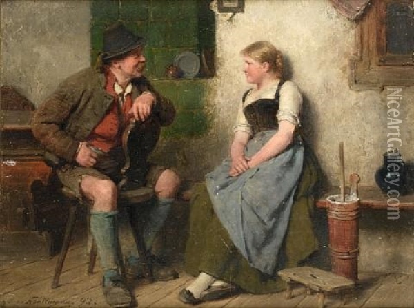 A Little Flirtation Oil Painting - Hugo Wilhelm Kauffmann