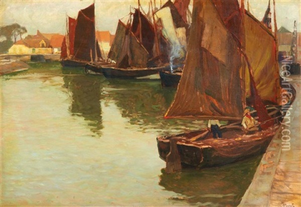 Der Hafen Von Nieuwport Oil Painting - Carl (Karl, Charles) O'Lynch of Town