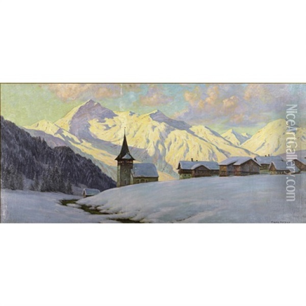 An Alpine Village At Dawn Oil Painting - Franz Holper