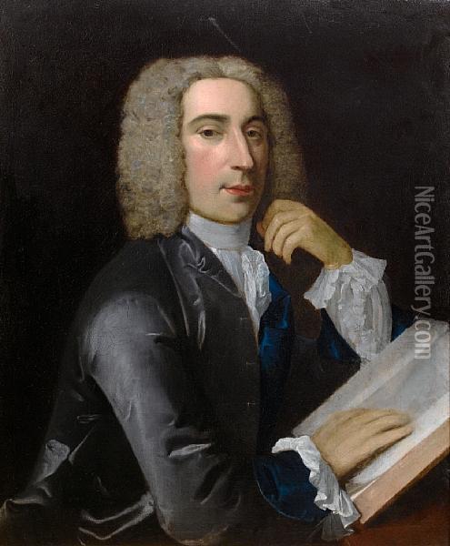 Portrait Of A Gentleman, Said To
 Be Dr Johnthorneycroft, Seated, Half-length, In A Grey Coat With A 
White Lacejabot Oil Painting - Sir Godfrey Kneller