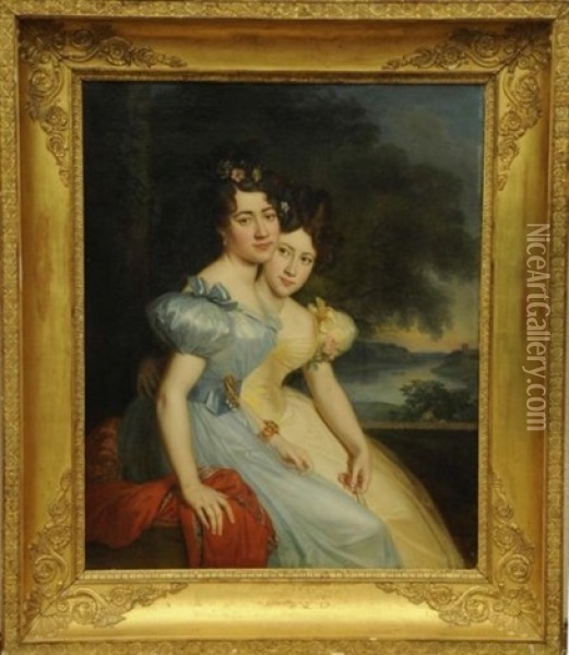 Portrait De Mesdemoiselles Verdier De La Milletiere Oil Painting - Rene Theodore Berthon
