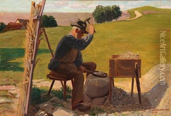 A Roadman Oil Painting - Luplau Janssen